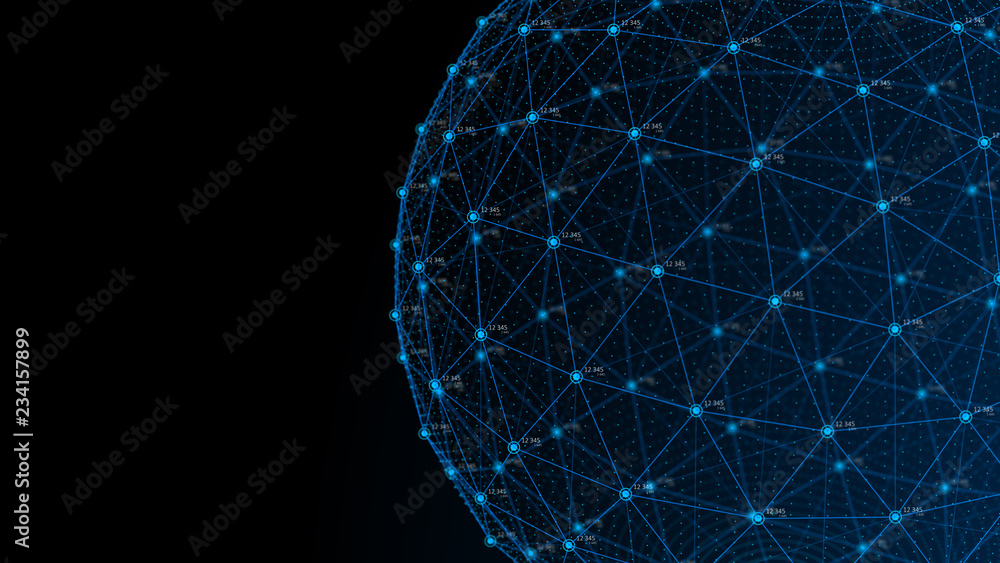 Poster Global network concept. Technology background. Internet connection. Science. 4k rendering.
