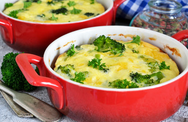 Homemade casserole with broccoli and cheese.