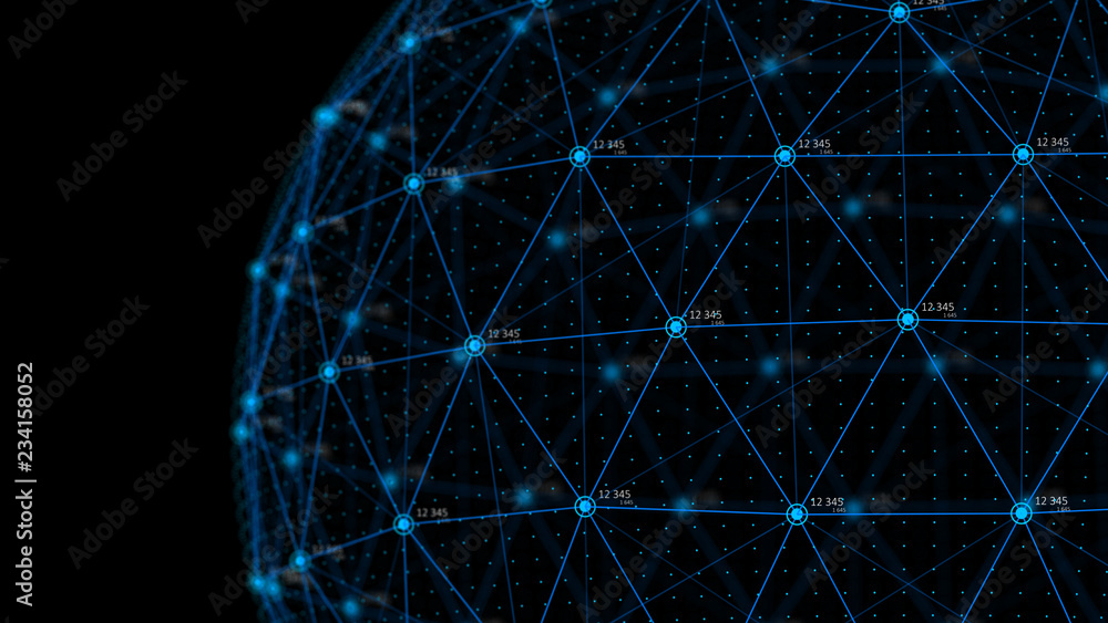 Poster Global network concept. Technology background. Internet connection. Science. 4k rendering.