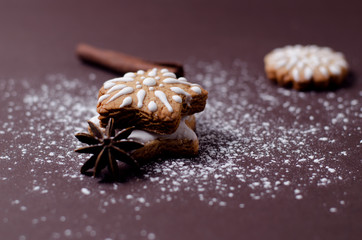 Christmas layout with gingerbread cookies, on a dark background