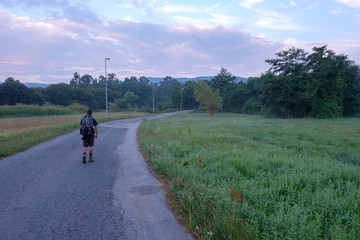 Obraz premium Pilger auf dem Jakobsweg (von Porto nach Santiago de Compostela)