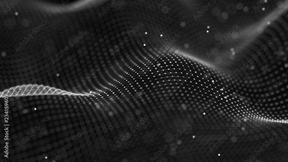 Fototapete Data technology background. Abstract background. Connecting dots and lines on dark background. 3D rendering. 4k.