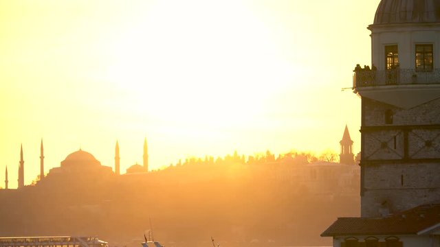 Sunset in Maiden Tower Kizkulesi - Instanbul, Turkey