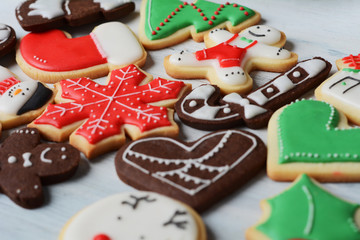 Obraz na płótnie Canvas Close up view of colorful christmas cookies