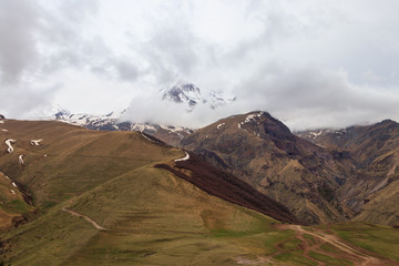 View on mount Kazbek in Caucasus mountains, Georgia