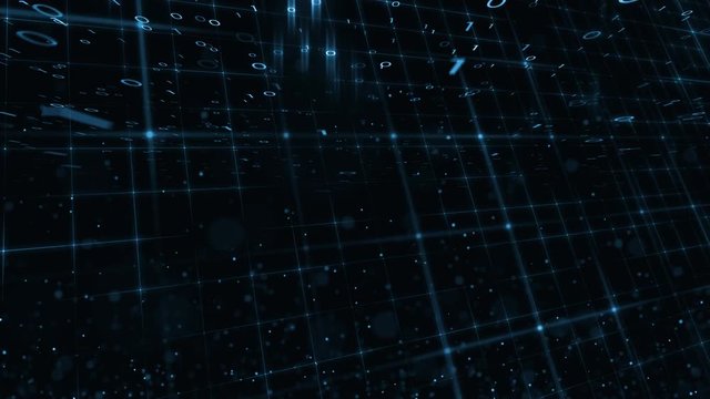 Digital binary numbers network net data in cyberspace motion background. 