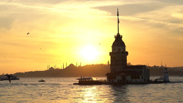 Sunset in Maiden Tower Kizkulesi - Instanbul, Turkey