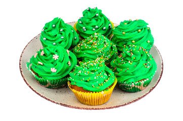 Christmas homemade cakes, muffins with whipped cream
