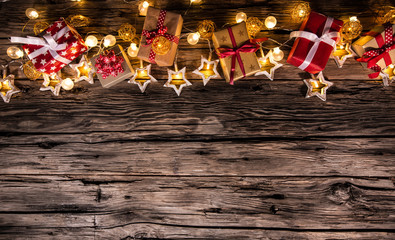 Christmas decoration on wooden background