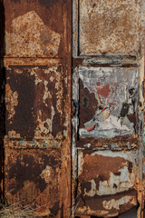 close up old rusty door, abandoned building closed door