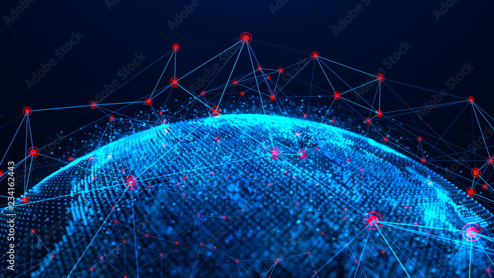 Aufkleber Global network concept. World map point. Global network planet Earth. 3D rendering.