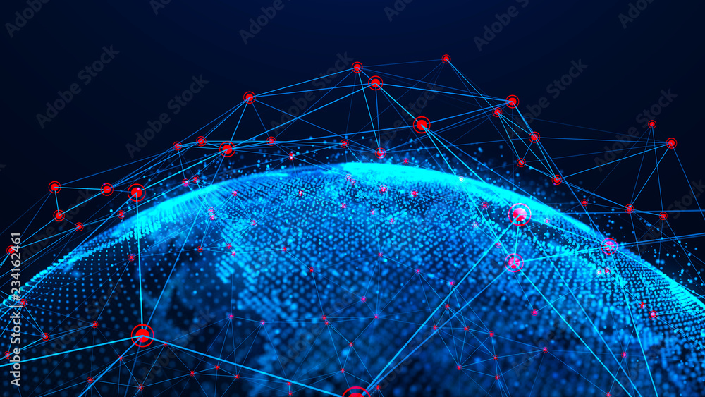 Aufkleber Global network concept. World map point. Global network planet Earth. 3D rendering.