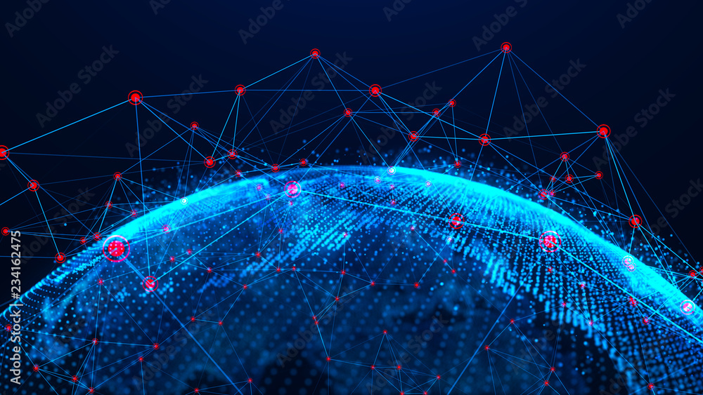 Aufkleber Global network concept. World map point. Global network planet Earth. 3D rendering.