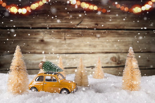 Christmas old car model with blurred background