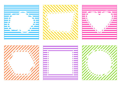 Colorful set of striped frame with different shapes. Place for your text. Vector illustration