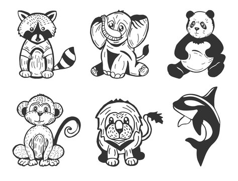 cartoon stylized animals set