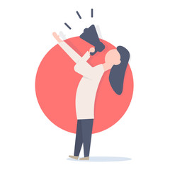 Woman screaming in megaphone.