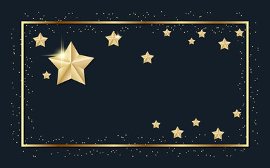 Obraz na płótnie Canvas Merry Christmas and Happy New Year black vector background with golden snowflakes and stars