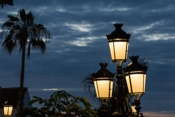 Old street lamps at night