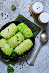 Savoy cabbage rolls with meat and rice. Vegan cabbage rolls.
