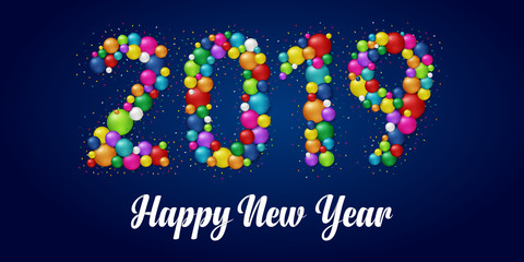 Happy New Year 2019. Colorful balls.