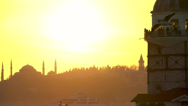 Sunset in Maiden Tower Kizkulesi - Instanbul, Turkey