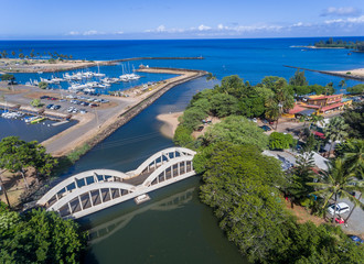 Aerial view of Hale'iwa Harbor and Anahulu stream bridge - 234168887