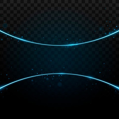 Two curves lines with light effects. Isolated on black background. Vector illustration, eps 10.