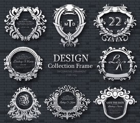 Luxury label or King place symbol element with decorative calligraphy object set. Template for classical card, invitation, identity cover design, packaging, hipster stamp. Vector illustration concept