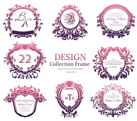 Luxury label or King place symbol element with decorative calligraphy object set. Template for classical card, invitation, identity cover design, packaging, hipster stamp. Vector illustration concept