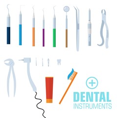 flat dental instruments set design concept background. Vector illustration 