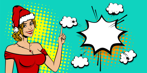 Christmas pop art sexy woman smile