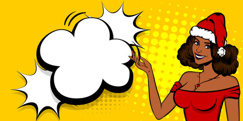 Christmas pop art black woman smile