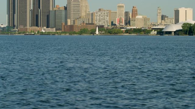 Nice Tilt Up Reveal City Of Detroit From The River