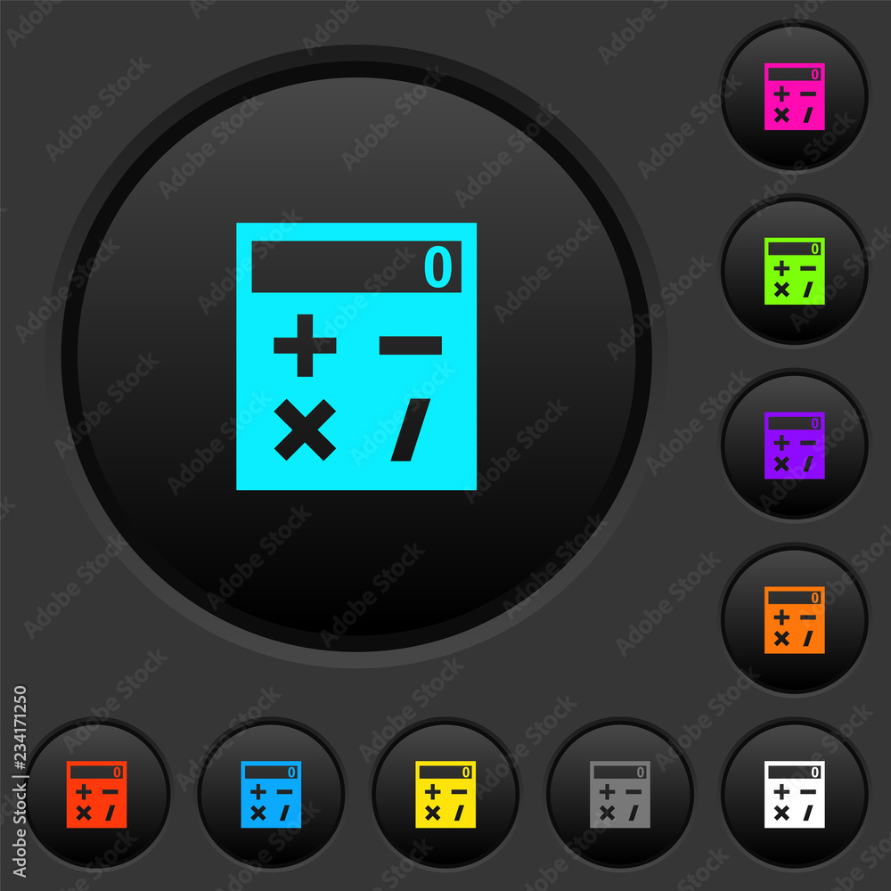 Poster pocket calculator dark push buttons with color icons