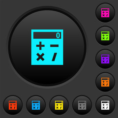 Pocket calculator dark push buttons with color icons