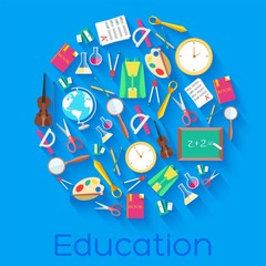 back to school circle flat icons concept. Vector illustration design