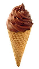 Whipped chocolate soft ice cream or frozen yogurt isolated on whte background