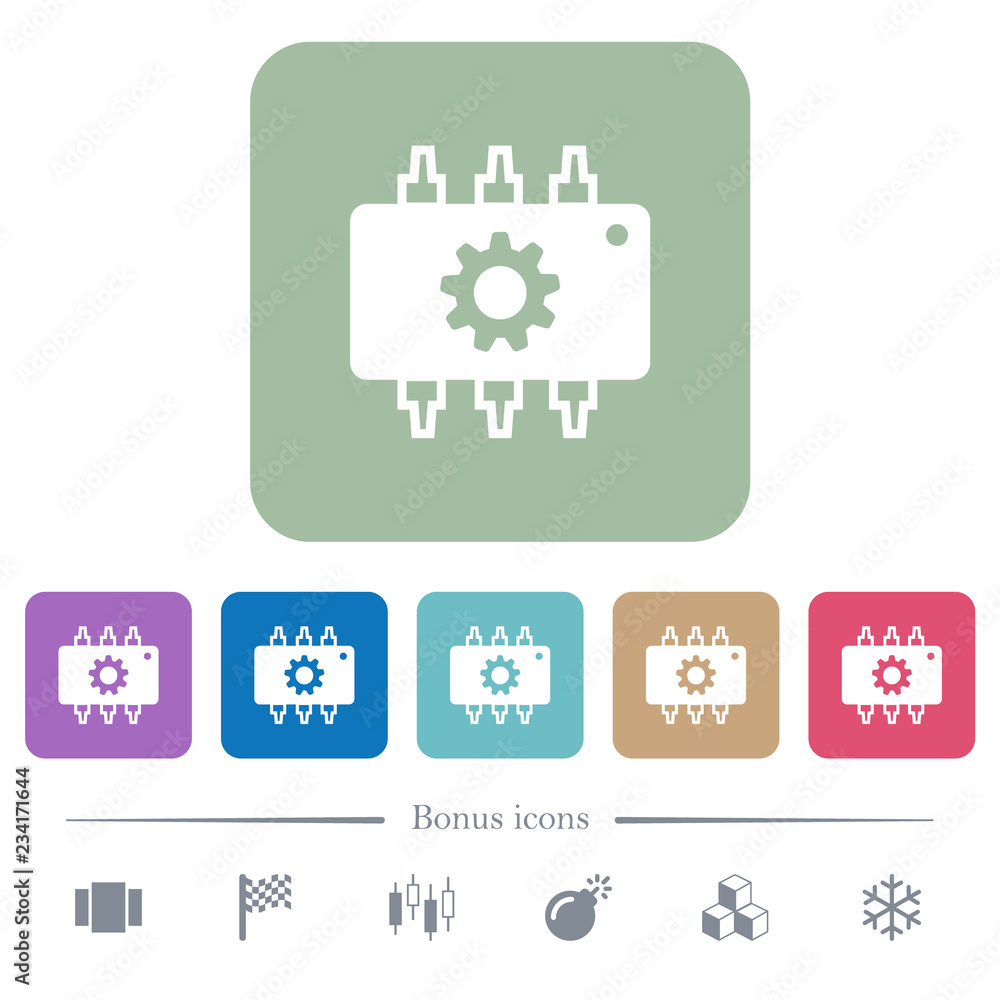 Poster hardware settings flat icons on color rounded square backgrounds