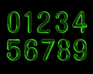 Numbers are made of green viscous liquid on black background