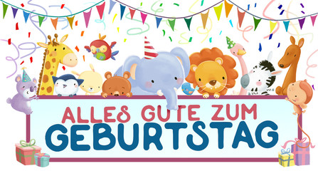 Fototapeta premium felicitacion de cumpleaños con animales