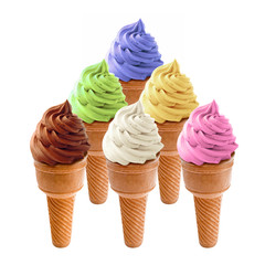 blueberry soft cream, icecream or frozen yogurt cone isolated on white background