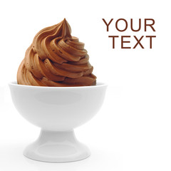 Soft chocolate ice cream in bowl isolated on white background