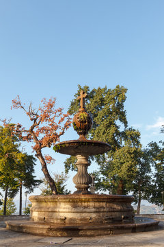 The chapel of Emmaus (Capela de Emaus) and fountain in garden of Sanctuary of Bom Jesus Do Monte