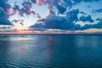 Aerial view of sunset over ocean