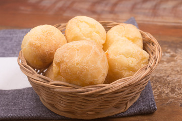 Brazilian Minas Cheese Bread in a basket bowl