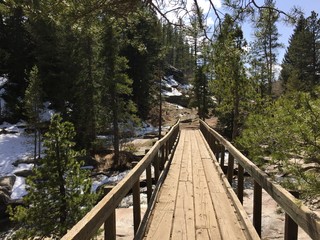 Fototapeta na wymiar old wooden bridge in the forest