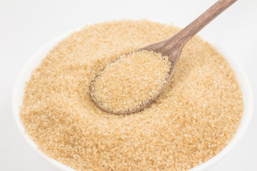 Demerara sugar in a white bowl