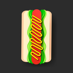 American hot dog sandwich with mustard poster template vector