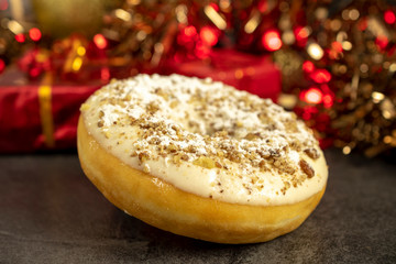 Christmas doughnut with decoration.